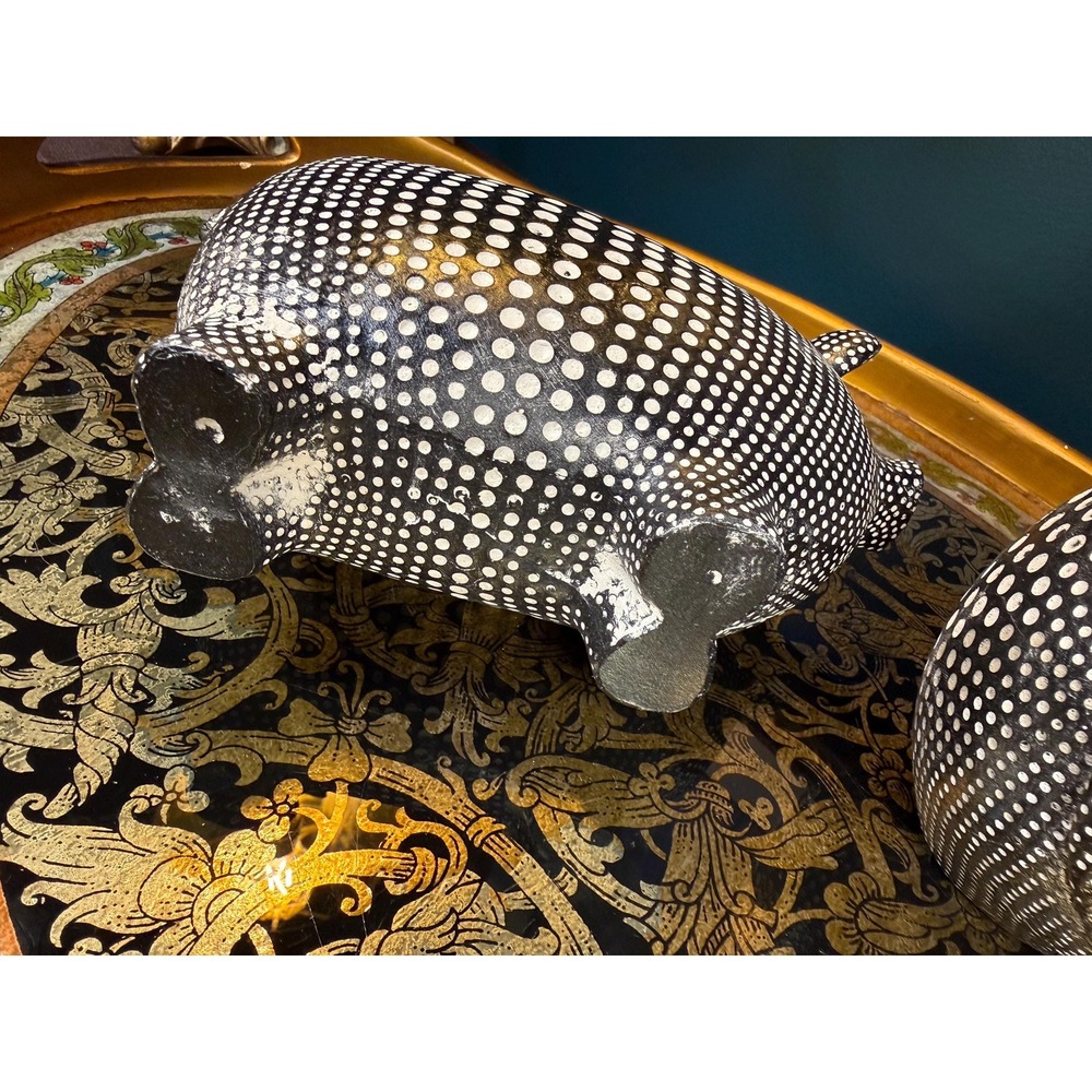Pier 1 Imports Black & White Polka Dot Pig and Owl Figurine Set - Picture 13 of 15